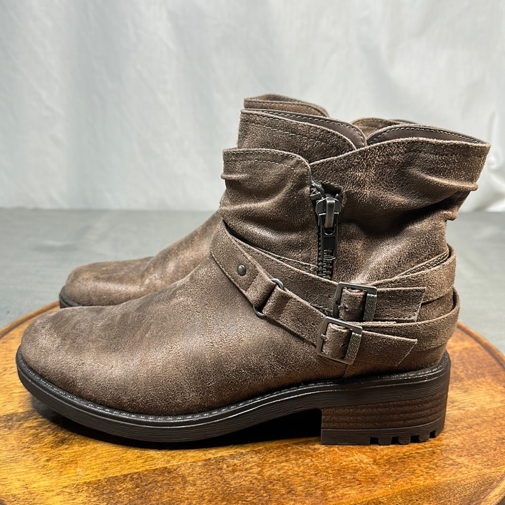 Carlos Santana Shawn Brown Faux Leather Zip Up Ankle Moto Boots Booties Wm 8.5M